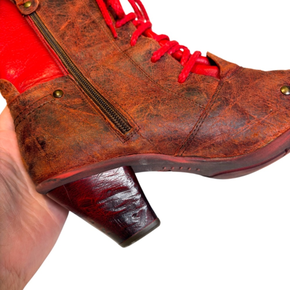 Distressed Red Leather Lace-Up Boot - Picture 3 of 12